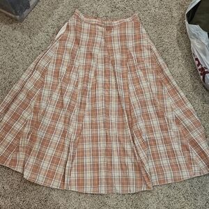Plaid A-Line Skirt in Brown and Cream
